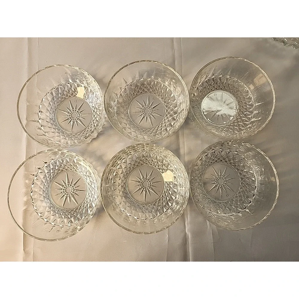 VTG 7-Pc‎ Arcoroc France Starburst Set Glass Serving Dish + 6 Side Bowls Elegant
